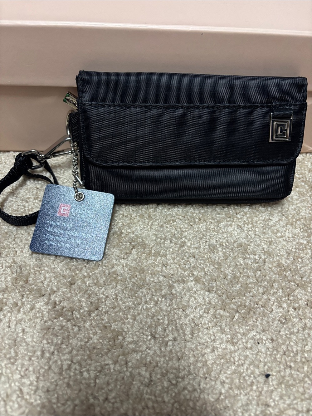 NWT Vintage Y2K Chaps SMART BAG wallet Black Nylon Wristlet Clutch Logo silver